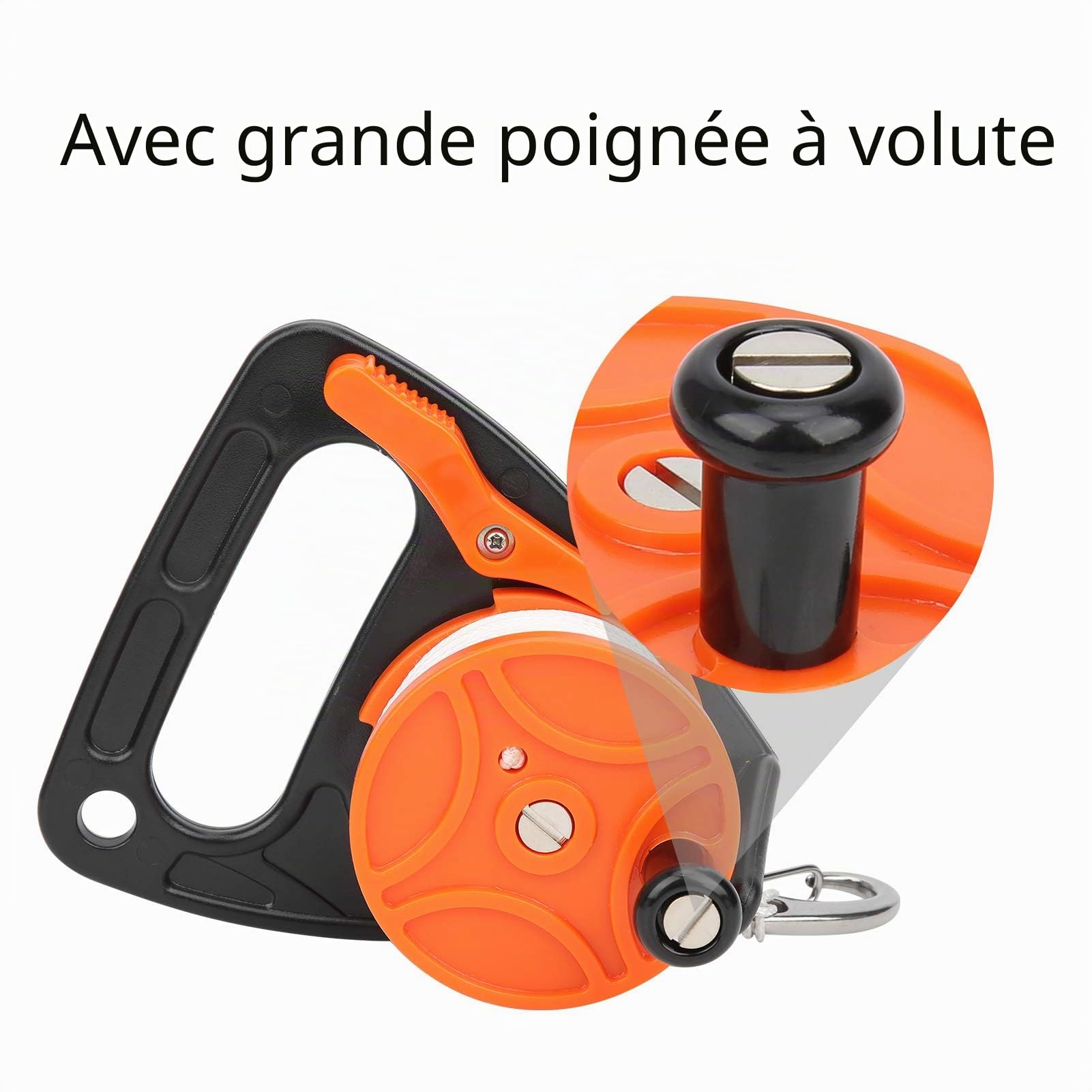 Bobine de Ligne de Plongée avec Poignée, Position de la Carte, Combinaison de Corde PP, équipement de Plongée (150 pieds) (Orange)