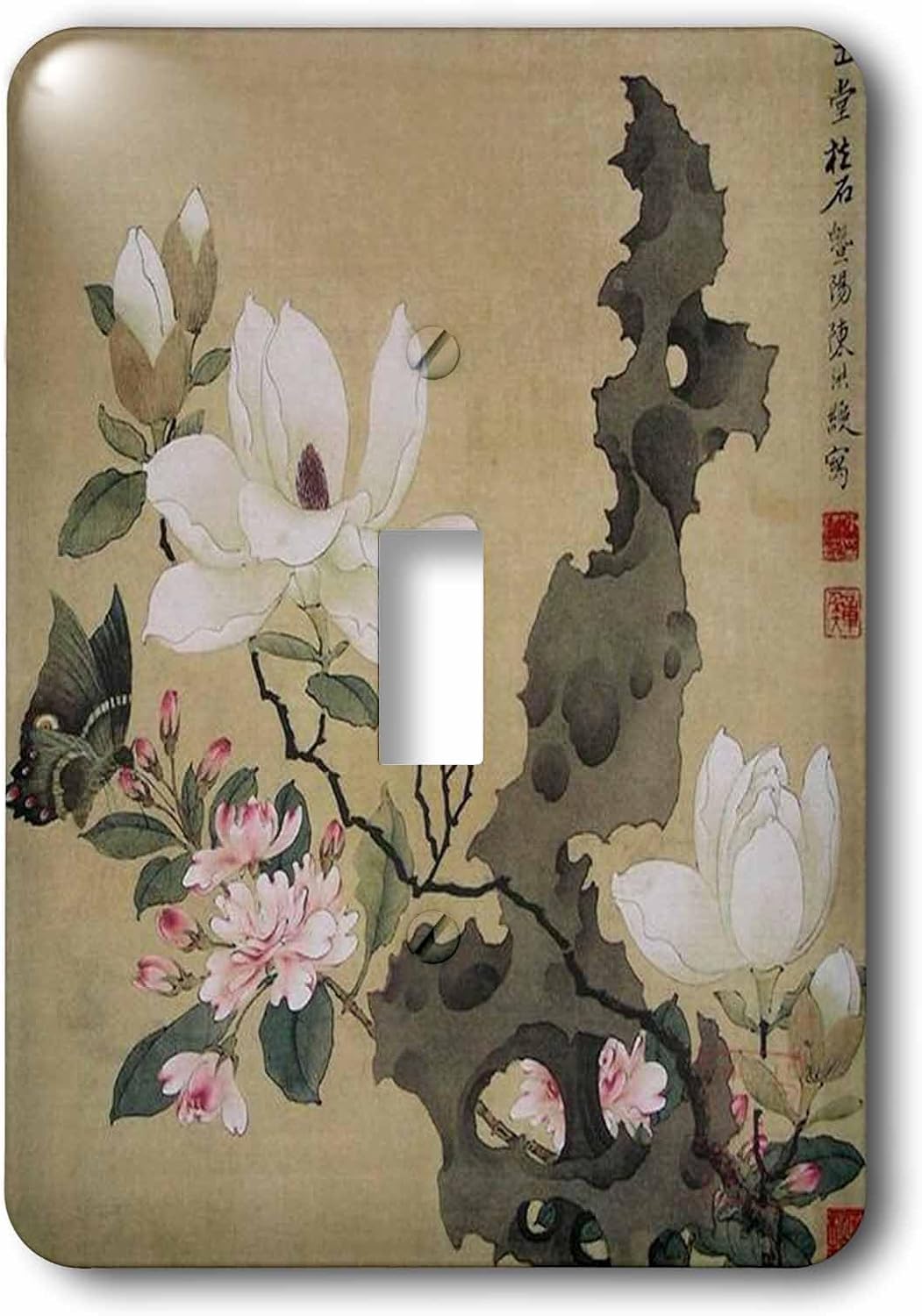 3dRose Print of Chinese Ink Painting With Floral and Butterfly double toggle switch