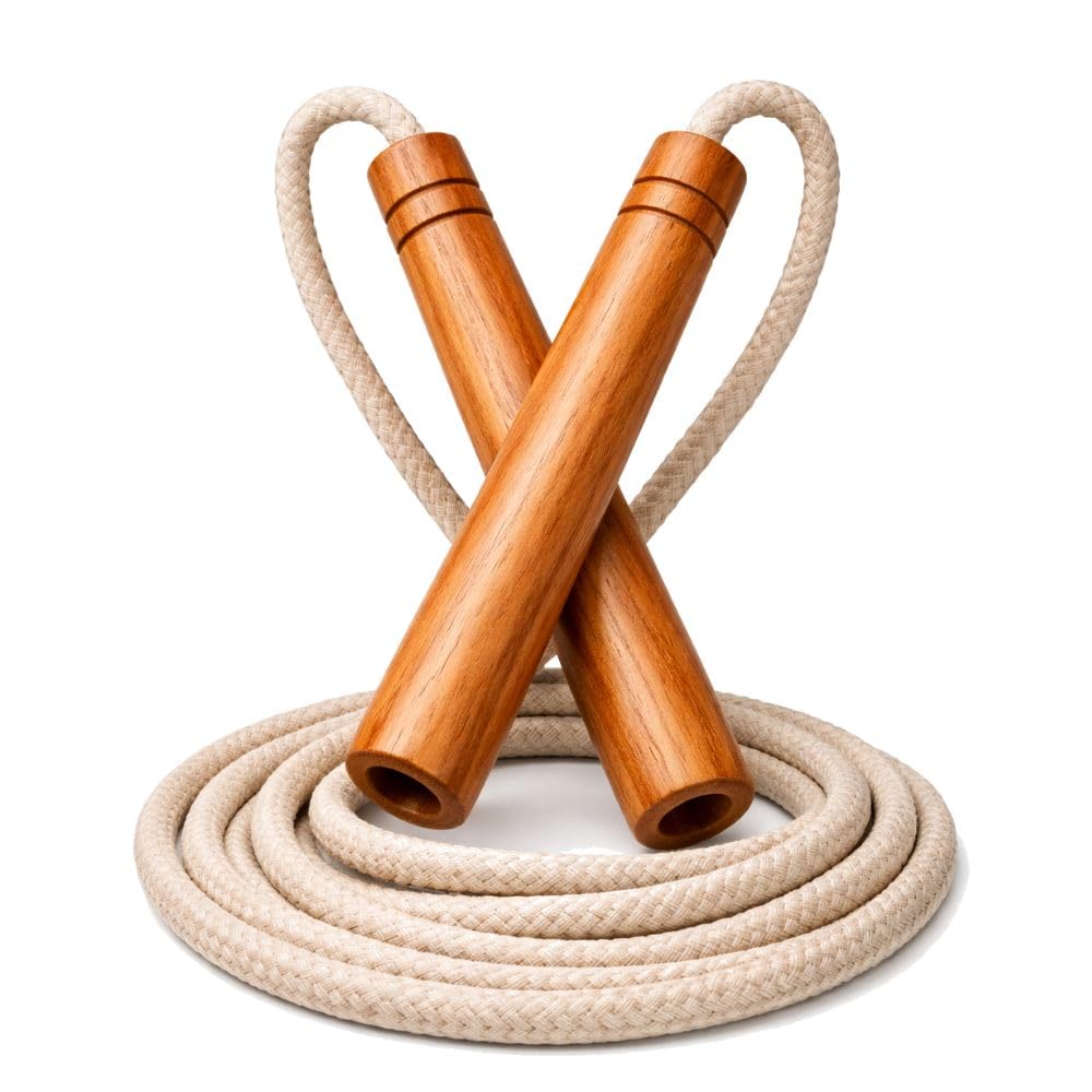 Wooden Unisex Jumping Skipping Rope | Brown Handle | White Rope | Fitness, Exercise & & Workout For Men & Women | (Lenght - 8.5 Foot)-image-44