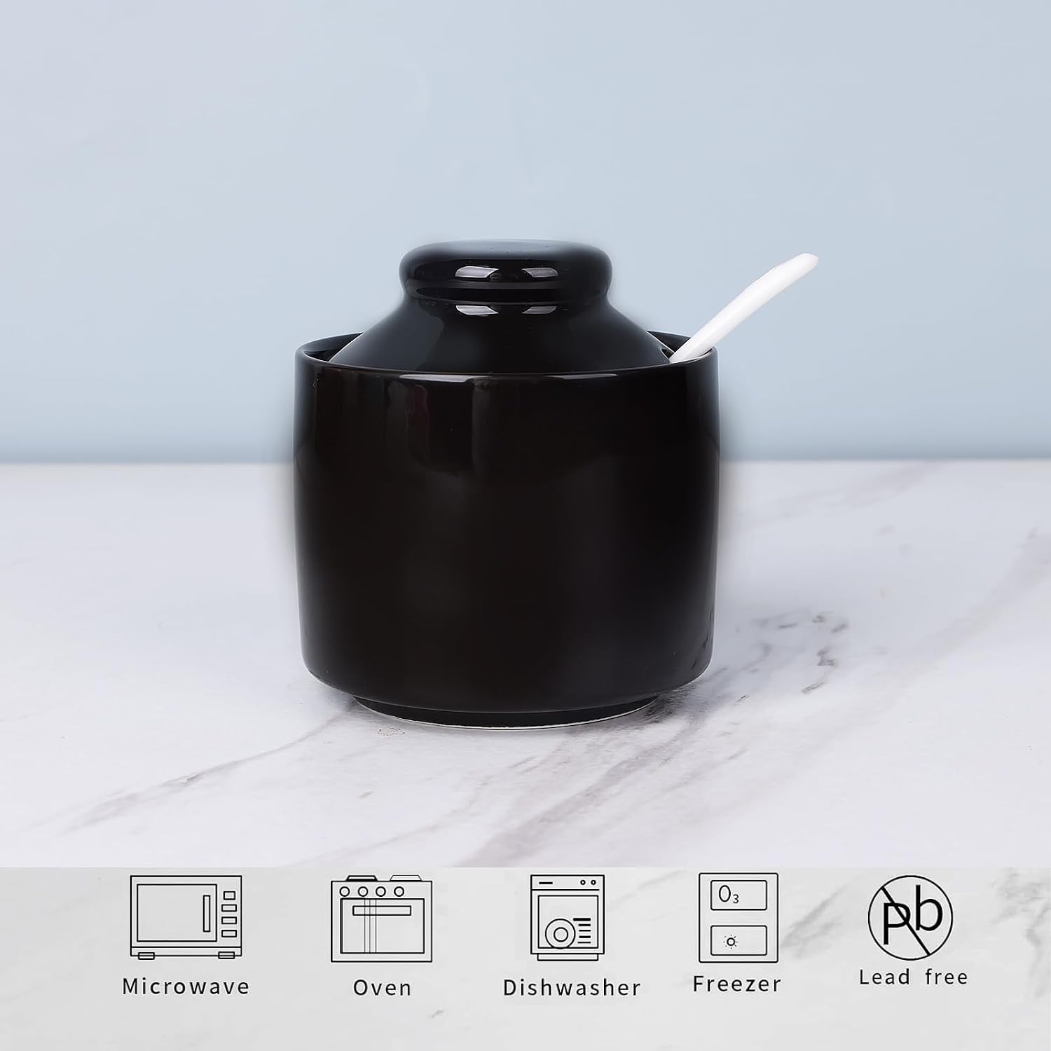 8 oz Sugar Bowl with Lid and Spoon (Black) image 4