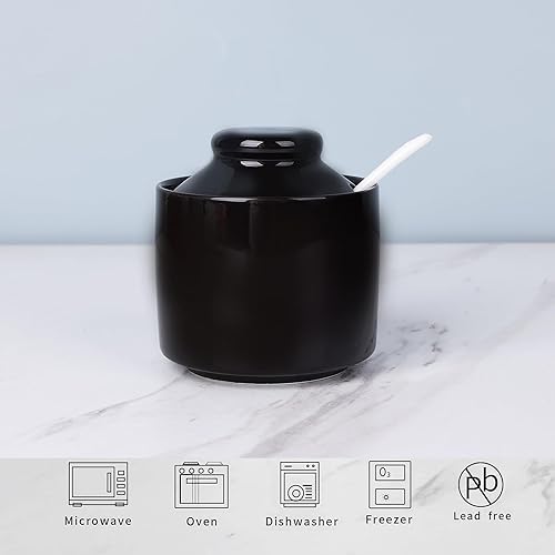 Miniatura 4 de HAOTOP Azucarero de 8 onzas con tapa y cuchara, dispensador de azúcar de cerámica, contenedor de azúcar, accesorios de barra de café, recipientes de