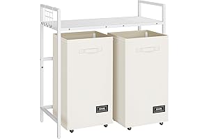 Double Laundry Hamper with Shelf: SOLEDI Laundry Basket with Wheels