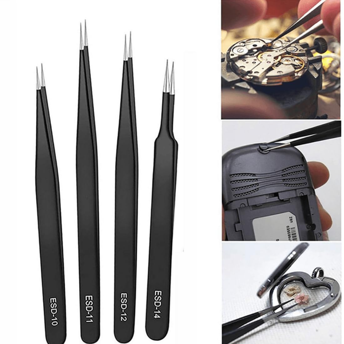 Set Di 6 Pinzette Di Precisione In Acciaio - Antistatiche, Per Elettronica, Modellismo E Sopracciglia - Foto 10