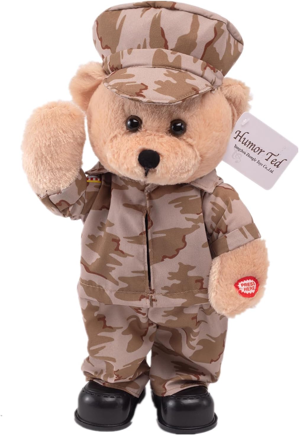 Military Hero Singing Dancing Teddy Bear Stuffed Animal,US Army Theme Music Plush Toys, for Army Graduation, 4th of July,Independence Day Soldier Memorabilia Gifts for Kids 14"