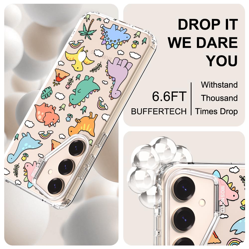 MOSNOVO Case for Samsung Galaxy S25 / Galaxy S24, [Buffertech 6.6ft Military-Grade Drop Protection] [Anti Peel Off Tech] Clear TPU Bumper Phone Case Cover Design - Dinosaur Land - 5