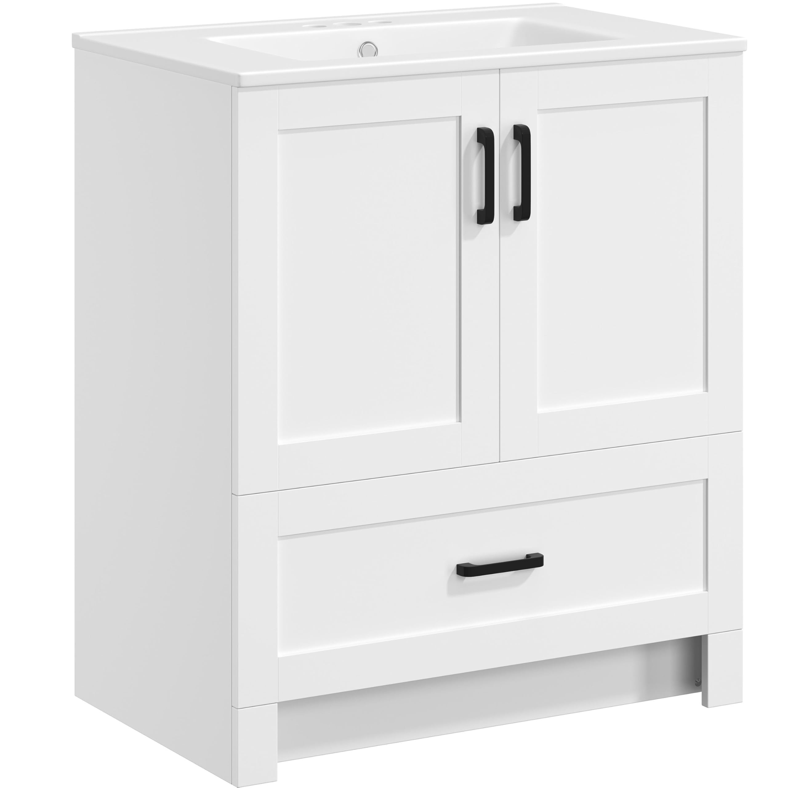 Yaheetech 30 inch White Bathroom Vanity with Ceramic Basin
