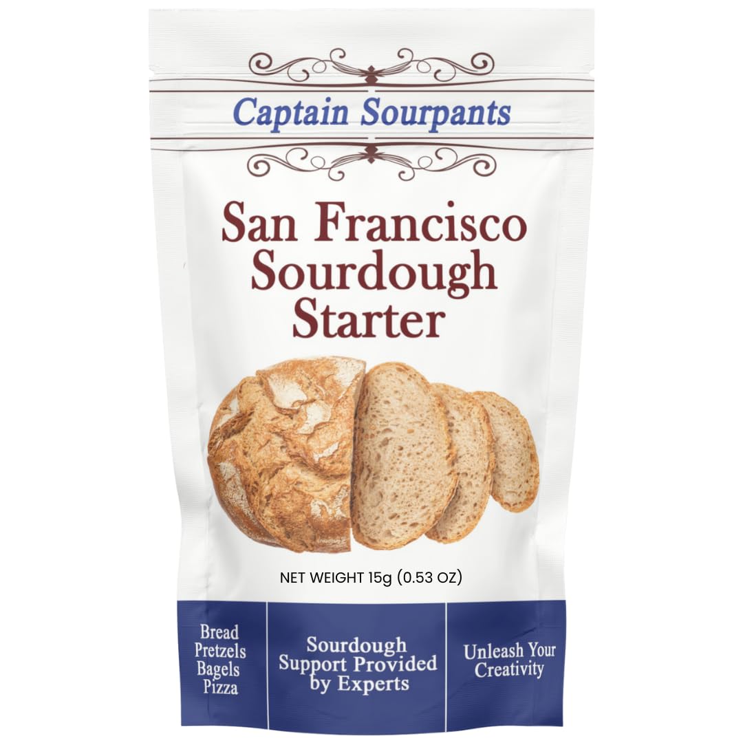 San Francisco Sourdough Starter Culture- 100+ Year Old Dehydrated Heirloom Style Sourdough Starter Kit for Sourdough Bread, Pizza, Buns, Pancakes, Muffins | Easy to follow instructions. By Captain Sourpants