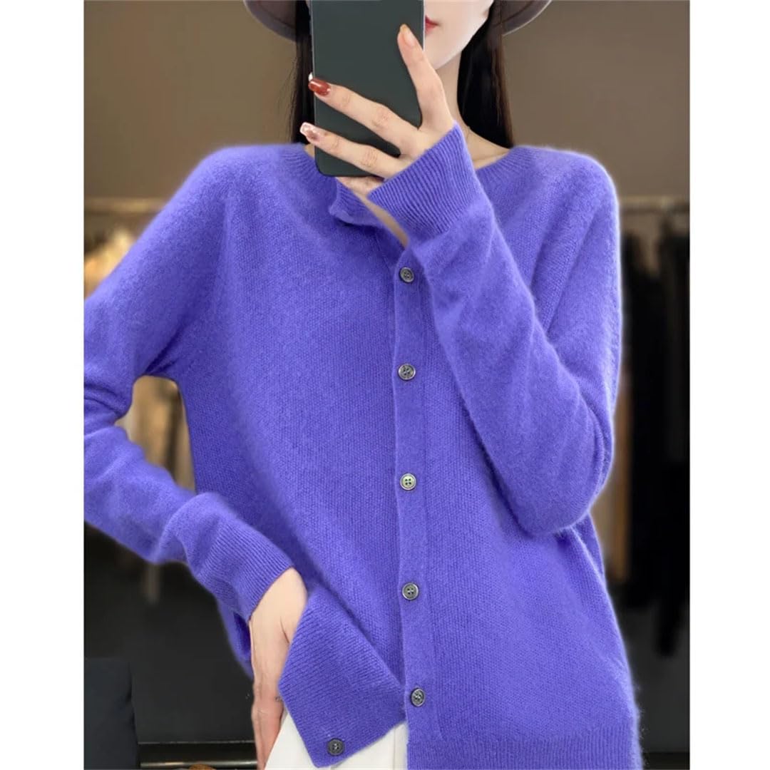 Giacca Cardigan in Maglia di Lana da Donna con Scollo Tondo E Top in Maglia