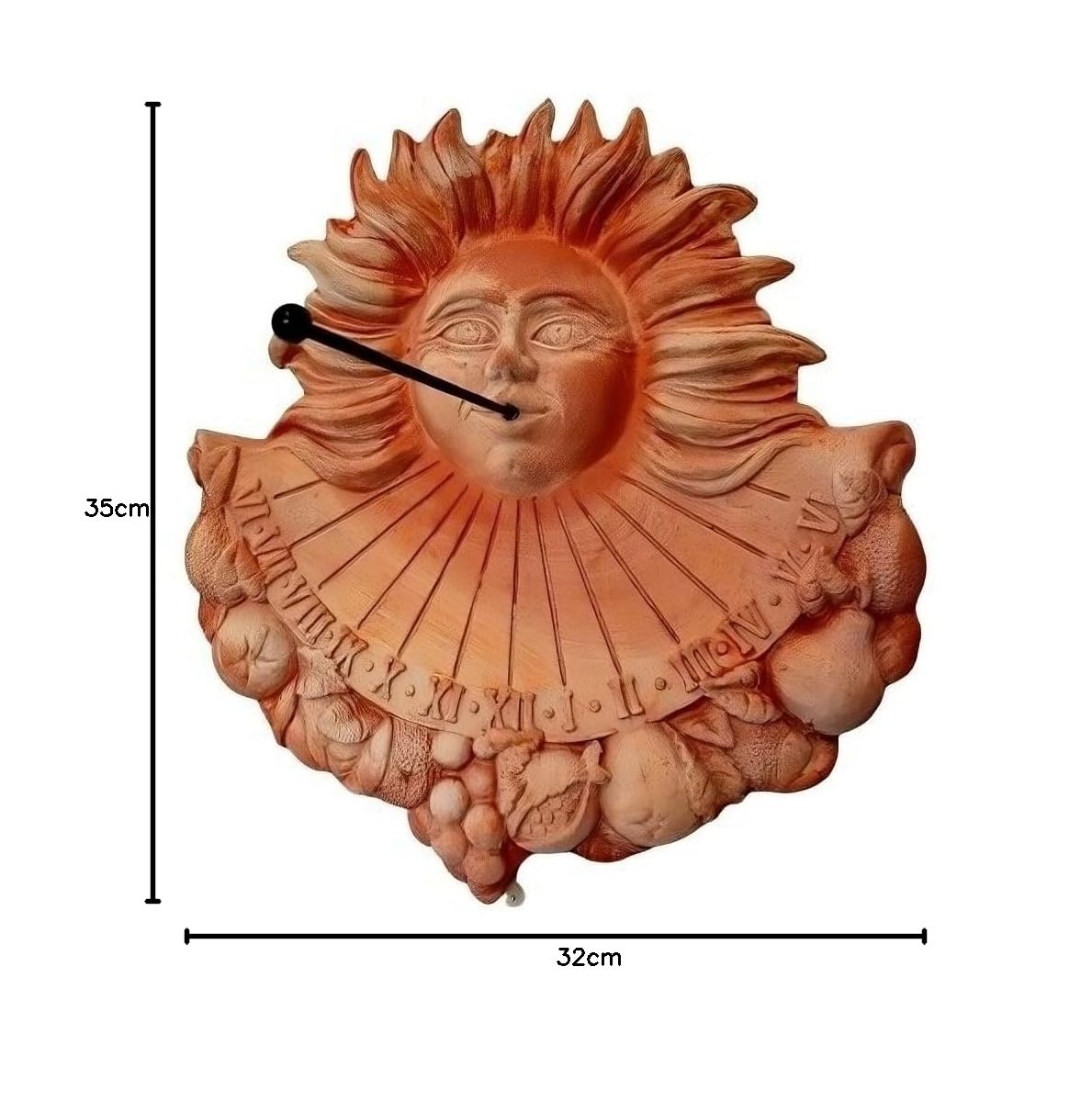 Generico MERIDIANA DA PARETE 35CM CON ASTA TERRACOTTA Made In Italy giardino artigianale