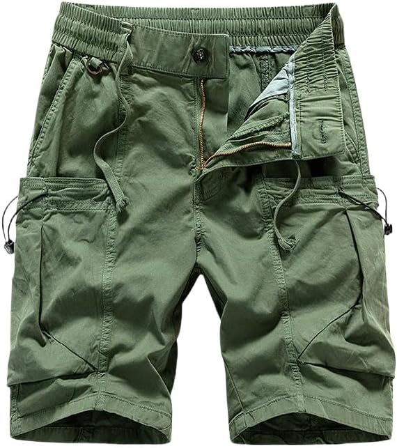 Men's Summer Solid Straight Outdoor Leisure Soft Cargo Shorts Many Pocket Loose Elastic Style