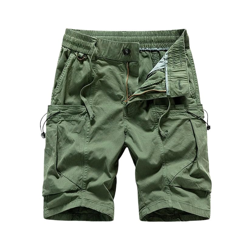 Pantalones cortos cargo suaves para hombre, de color liso, liso, con muchos bolsillos, estilo elástico suelto