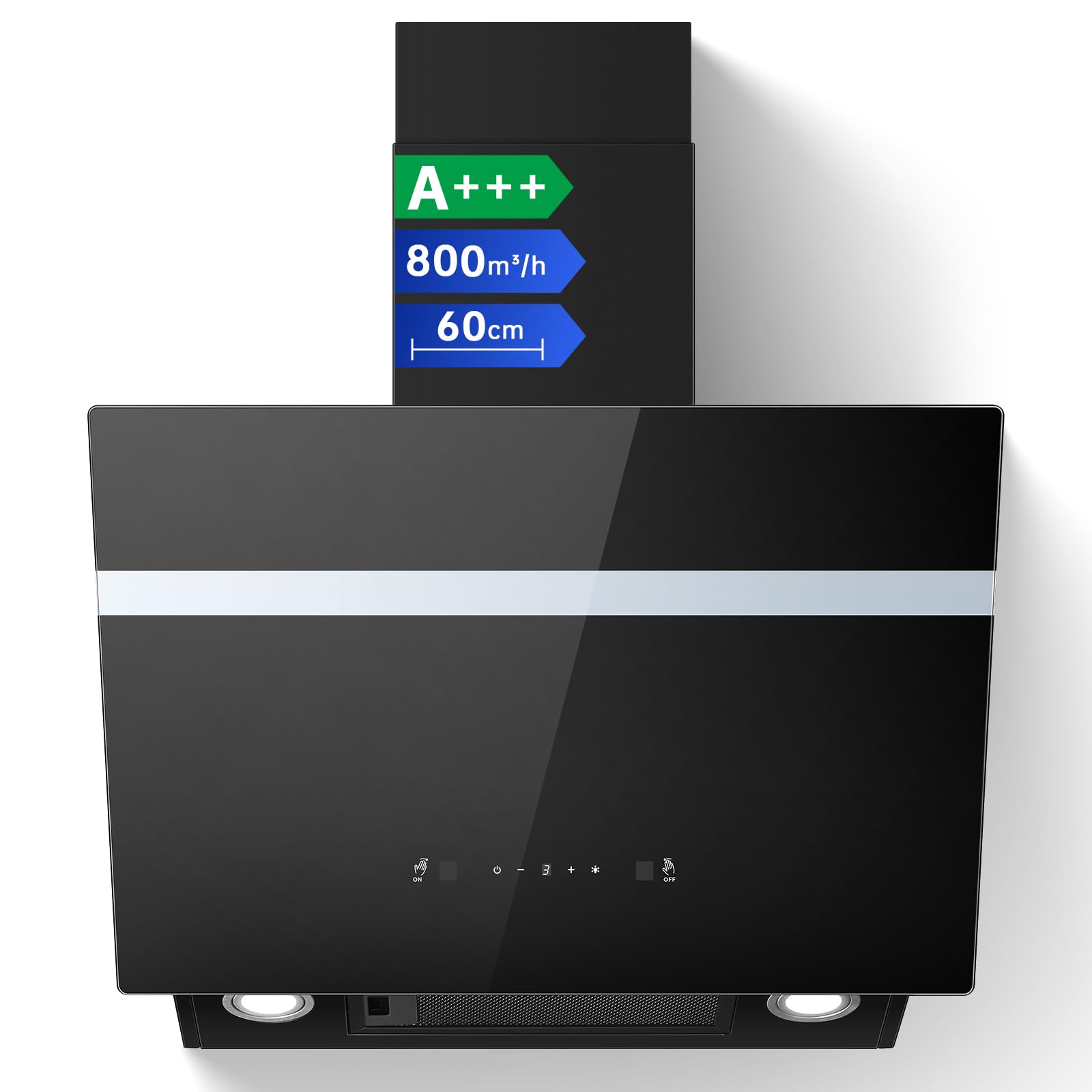 TopStrong Hotte Aspirante 60cm, 800m³/h Hotte de Cuisine inclinée Silencieuse, A+++ Hotte aspirante sans Evacuation ou Recyclage Inclus Filtres Charbon, 3 Vitesses + Boost Fonction, Commande Tactile
