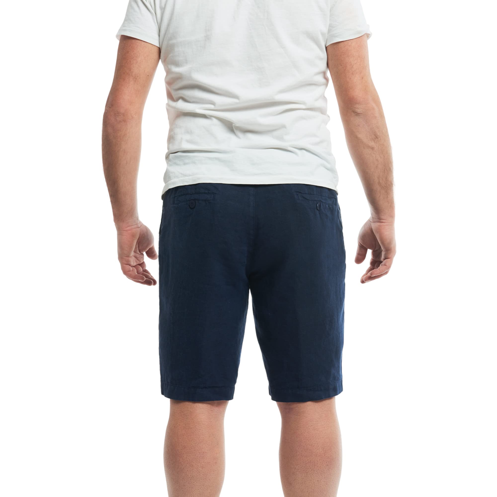 Bermuda Pantalone Corto da Uomo in Puro Lino, Tinta Unita al Filo, Elegante, dalla S alla 3XL, in 5 colorazioni, Bianco, Blu, Verde, Beige e Rosso