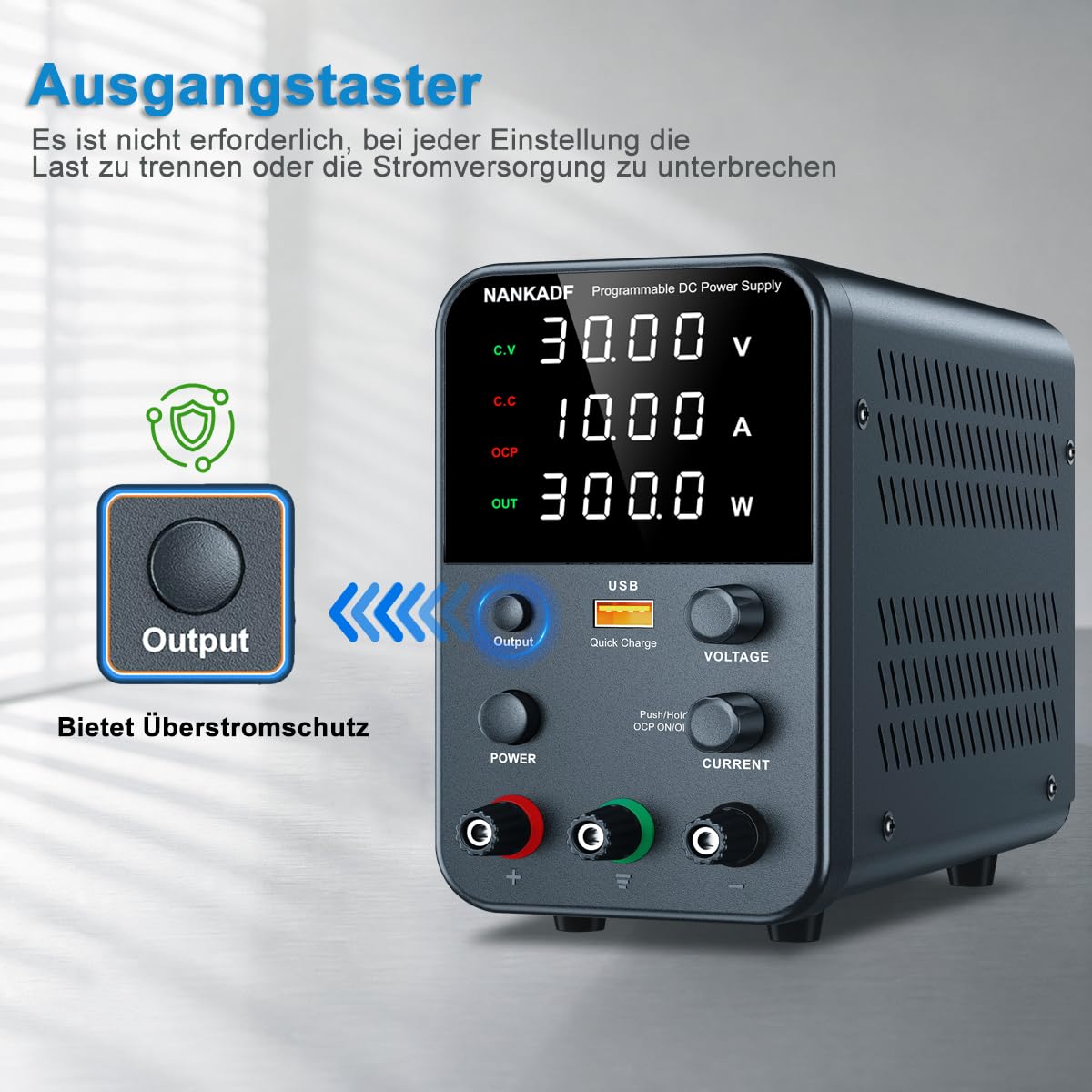 Labornetzteil (0-30V,0-10A),DC Regelbar Netzgerät mit 4-stelliger LED-Anzeige (Gebereinstellknopf/Ausgangsschalter)