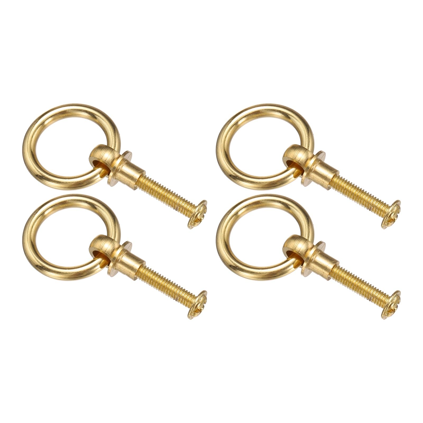 sourcing map 4Pcs 0.98 Inch Brass Drawer Pulls and Knobs Cupboard Cabinet Drawer Rings Pulls Knob with Screws for Dresser Cabinet Closet Cupboard, Gold Tone