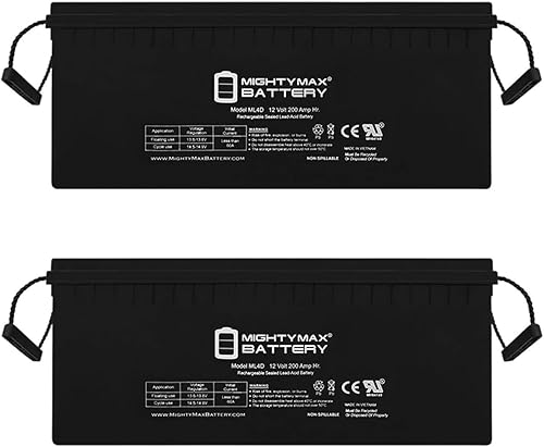 Mighty Max Battery Reemplazo de batería AGM SLA 4D de 12V 200Ah para Marine - Paquete de 2