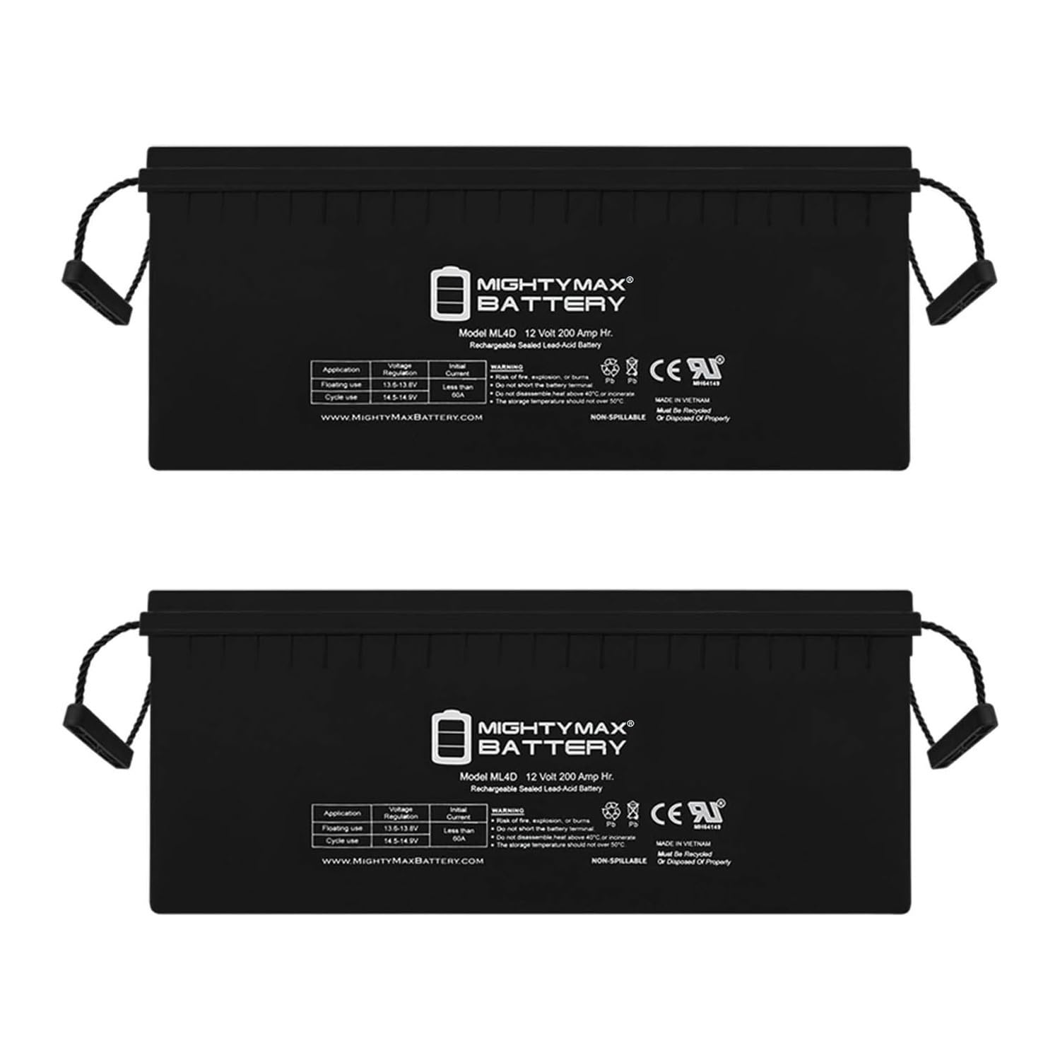 Mighty Max Battery 12V 200Ah 4D SLA AGM Battery Replacement for Solar Systems - 2 Pack