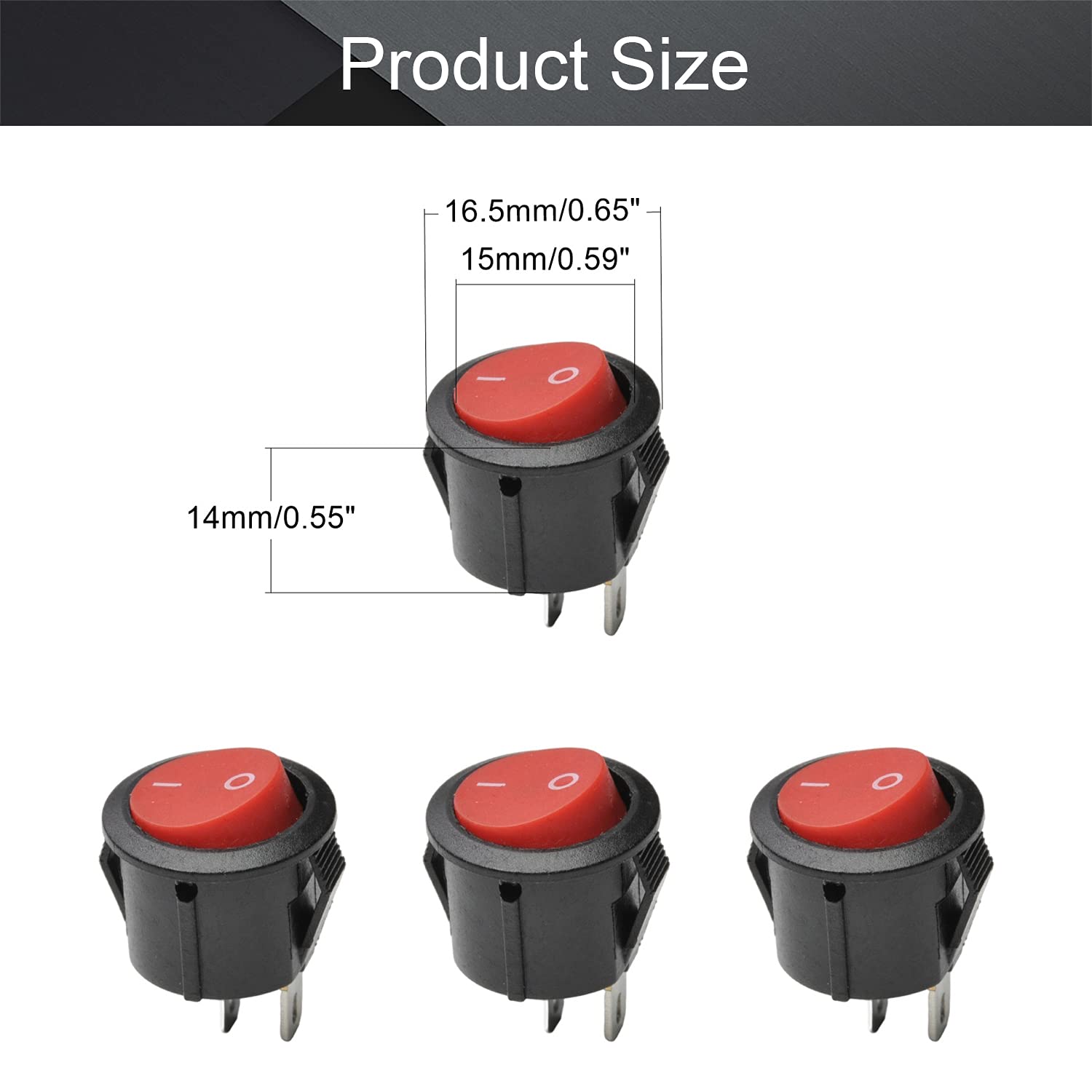 Fielect 10Pcs Round Rocker Switch Toggle Switch AC 125V/10A 250V/6A SPST 2 Terminal 2 Position On/Off Boat Rocker Switch Red