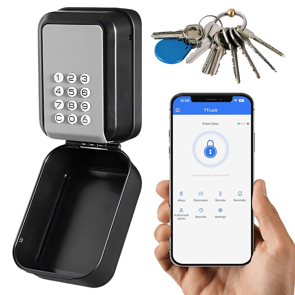 Smart Connected Bluetooth Key Safe with TTLock App and PIN Code Digital Key Safe for Home Office, Home
