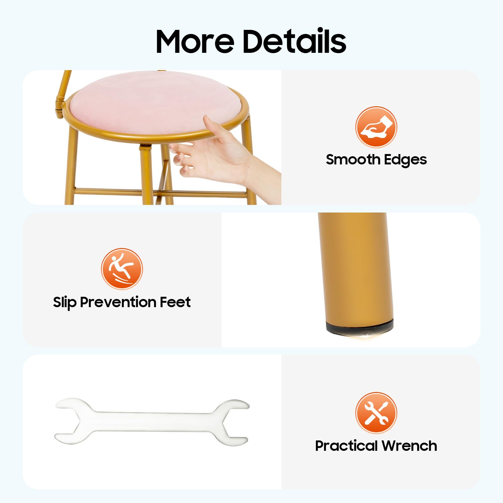 Schminktisch Stuhl, Schleifen Rückenlehne Schminkhocker, Schminkstuhl, Stabiler Make up Stuhl, Kosmetikstuhl mit Flanell und Schwamm Polsterung für Mädchen für Make-up und Mode-Räume