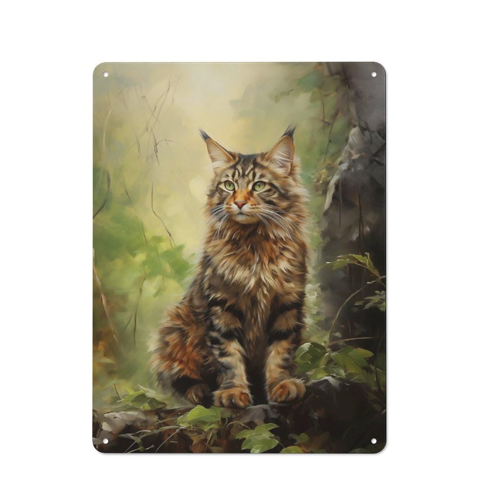 Junmoney Style-9 Maine Coon Cat In Forest Retro Tin Sign 40X30cm For Café Or Restaurant, Housewarming Wall Decor For People Furnishing Café And Restaurant