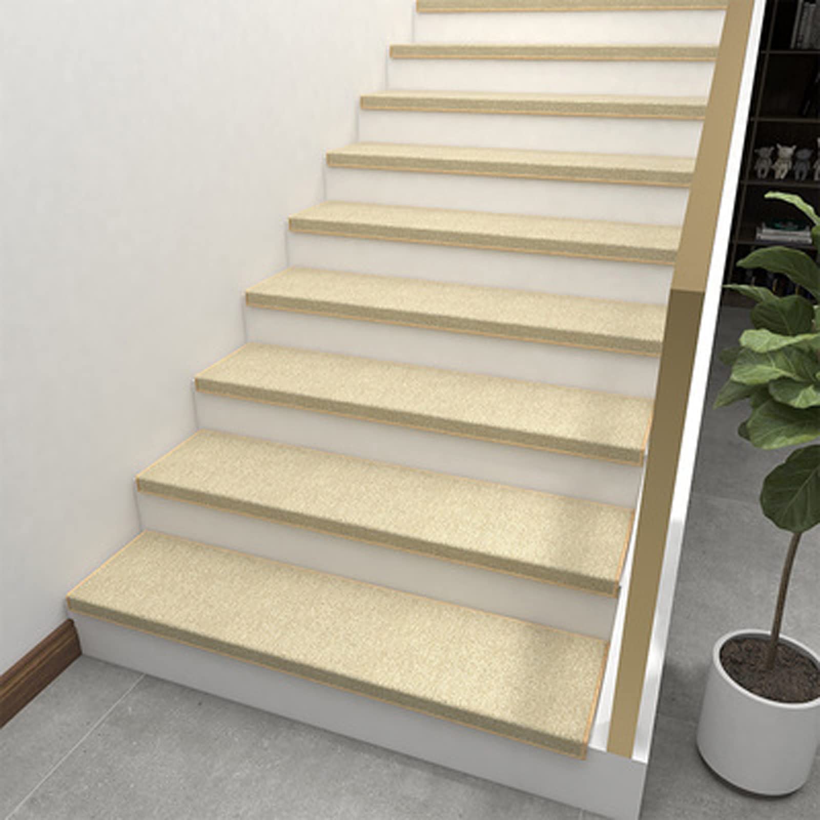 uoXHFdh Self Adhesive Stair Pads Indoor Runner Step Mats Floor Mat Safety Rug 15 Pack for Elders and Pets(Beige,15PCS)