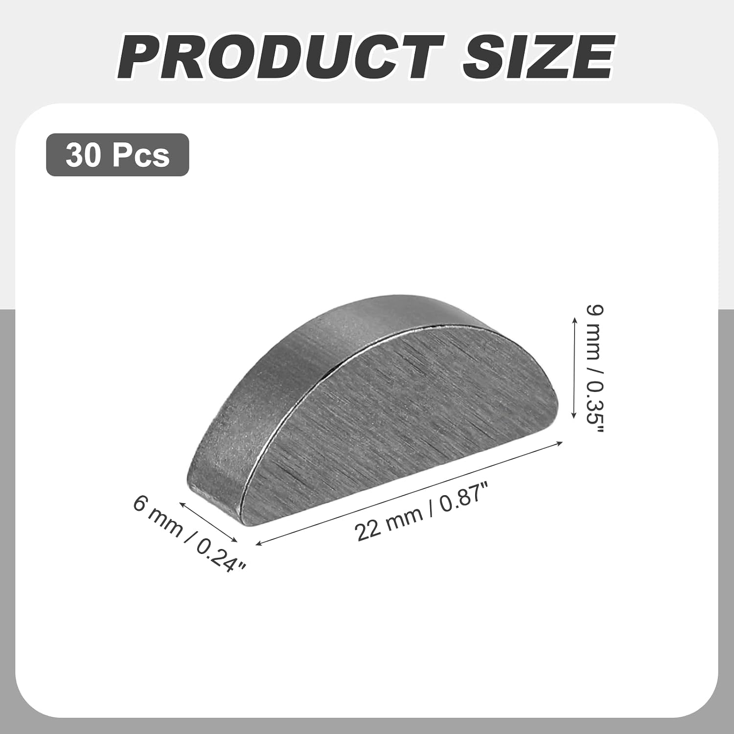 MECCANIXITY 30 Pcs Woodruff Key, 22x6x9mm Carbon Steel Metric Woodruff Semicircle Key Half Moon Tool Keys for Mechanical Fasteners Industry