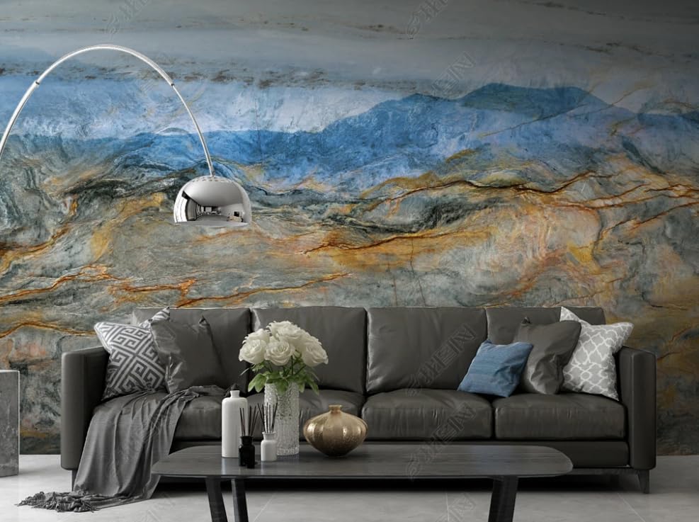 Papier peint intissé marbre pour masquer les défauts du mur de salon