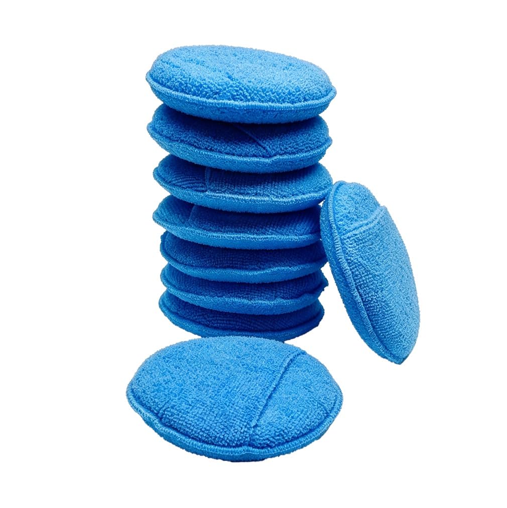 Polishing Pads 10 Pack 5 Inch Car Wax Applicator Sponge Microfiber Reusable Cleaning Pads for Auto Detailing 12.5cm(Dark blue)