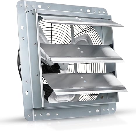 VENTISOL 12 Inch Wall Mounted Shutter Exhaust Fan, Aluminum Blades, 1800CFM, Automatic High Speed Household Ventilation Fan for Garages, Shop, Greenhouse, Attic