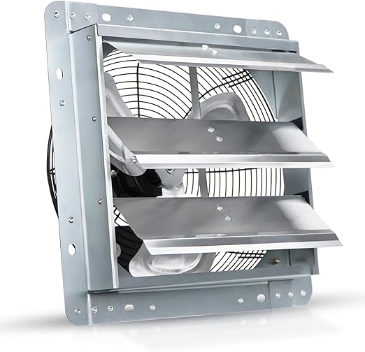 VENTISOL 12 Inch Wall Mounted Shutter Exhaust Fan, Aluminum Blades, 1800CFM, Automatic High Speed Household Ventilation Fan for Garages, Shop, Greenhouse, Attic