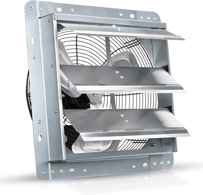 VENTISOL 12 Inch Wall Mounted Shutter Exhaust Fan, Aluminum Blades, 1800CFM, Automatic High Speed Household Ventilation Fan for Garages, Shop, Greenhouse, Attic
