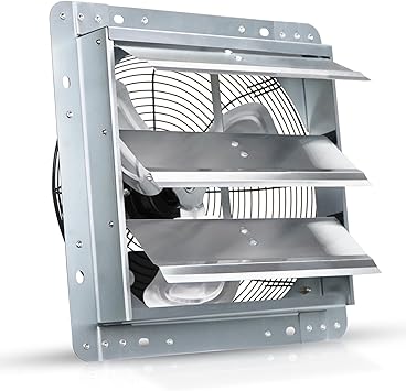 VENTISOL 12 Inch Wall Mounted Shutter Exhaust Fan, Aluminum Blades, 1800CFM, Automatic High Speed Household Ventilation Fan for Garages, Shop, Greenhouse, Attic