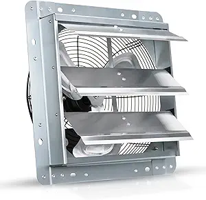 VENTISOL 12 Inch Wall Mounted Shutter Exhaust Fan, Aluminum Blades, 1800CFM, Automatic High Speed Household Ventilation Fan for Garages, Shop, Greenhouse, Attic