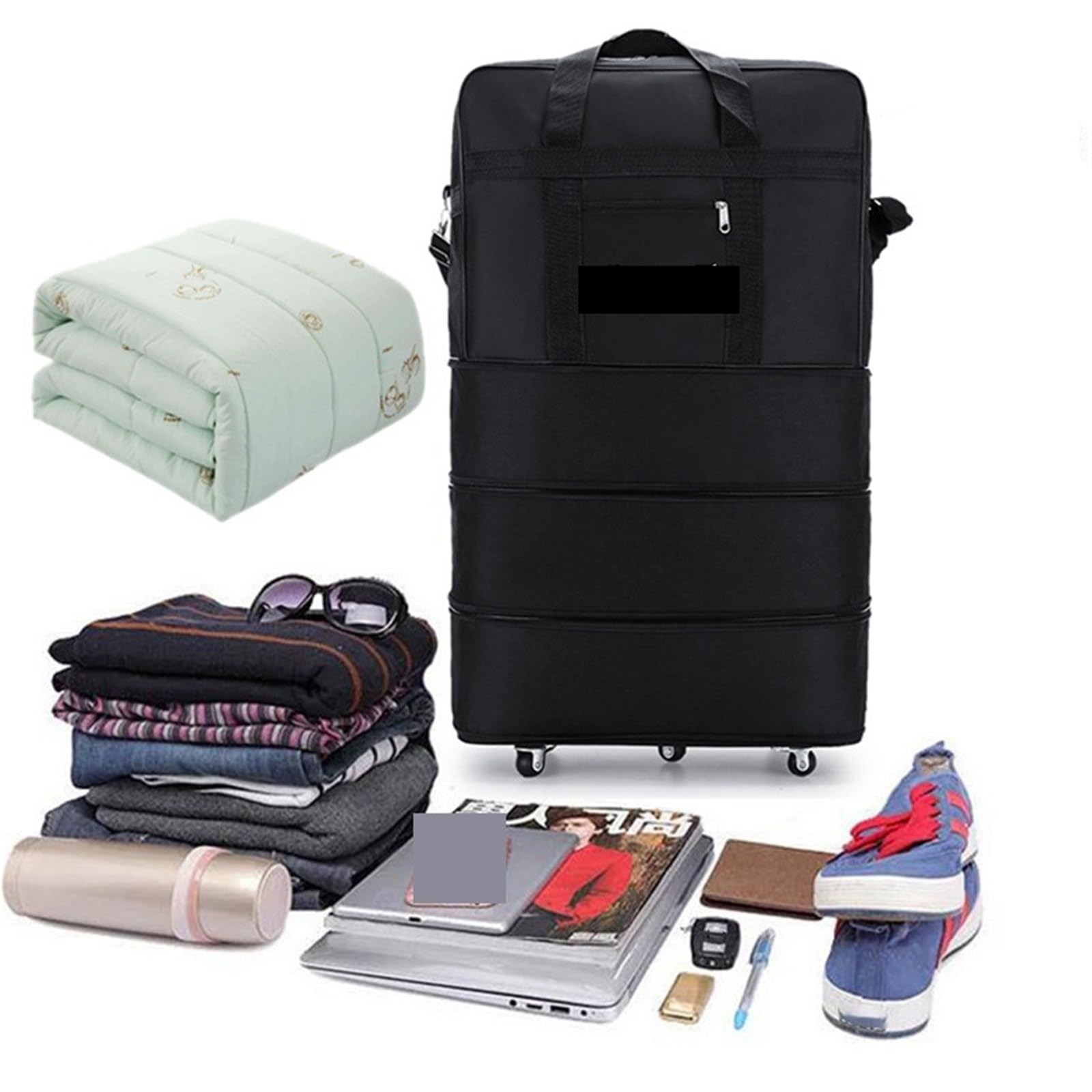 Ruote da viaggio for donna Uomo Trolley pieghevole espandibile Valigia nera versatile for viaggi di fine settimana(Black M 5 wheels)