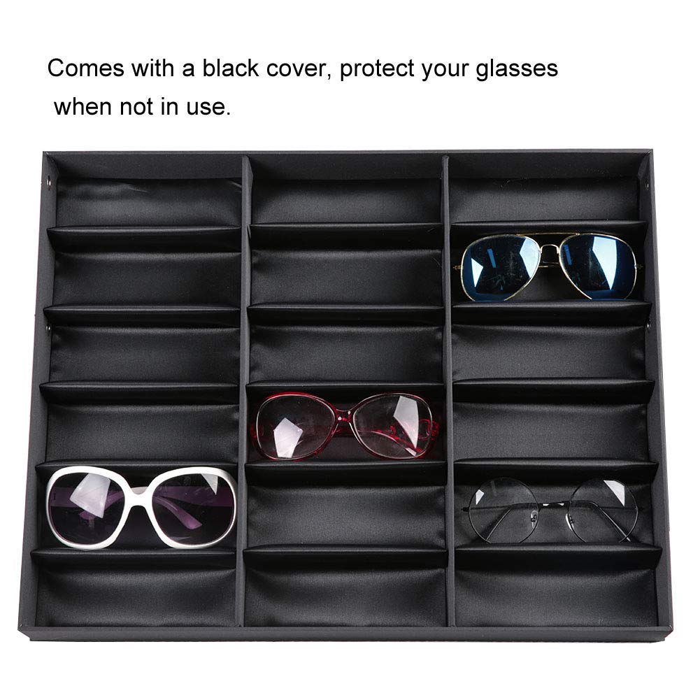 GOTOTOP Brillenbox mit 18 Fächern, Sonnenbrillenaufbewahrung mit Staubschutz, Präsentationsvitrine, Brillenständer, 47 x 37 x 6 cm