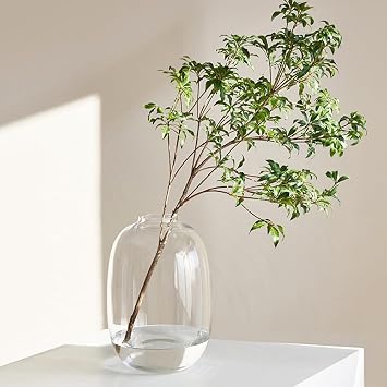 Clear Glass Vase for Flowers, Round Oval Decorative Vase for Home Table Centerpieces and Farmhouse Decor, Thickened Hand Blown Glass Vase for Indoor Decoration
