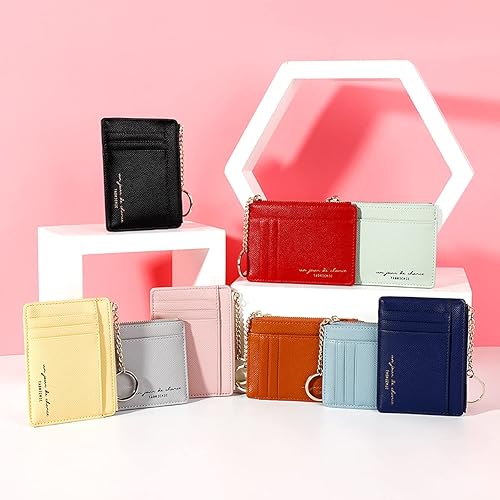 Miniatura 7 de Tarjetero delgado con bloqueo RFID, billetera de bolsillo pequeño, con cremallera Keychian para monedero, monedero y tarjetero para mujeres y hombres