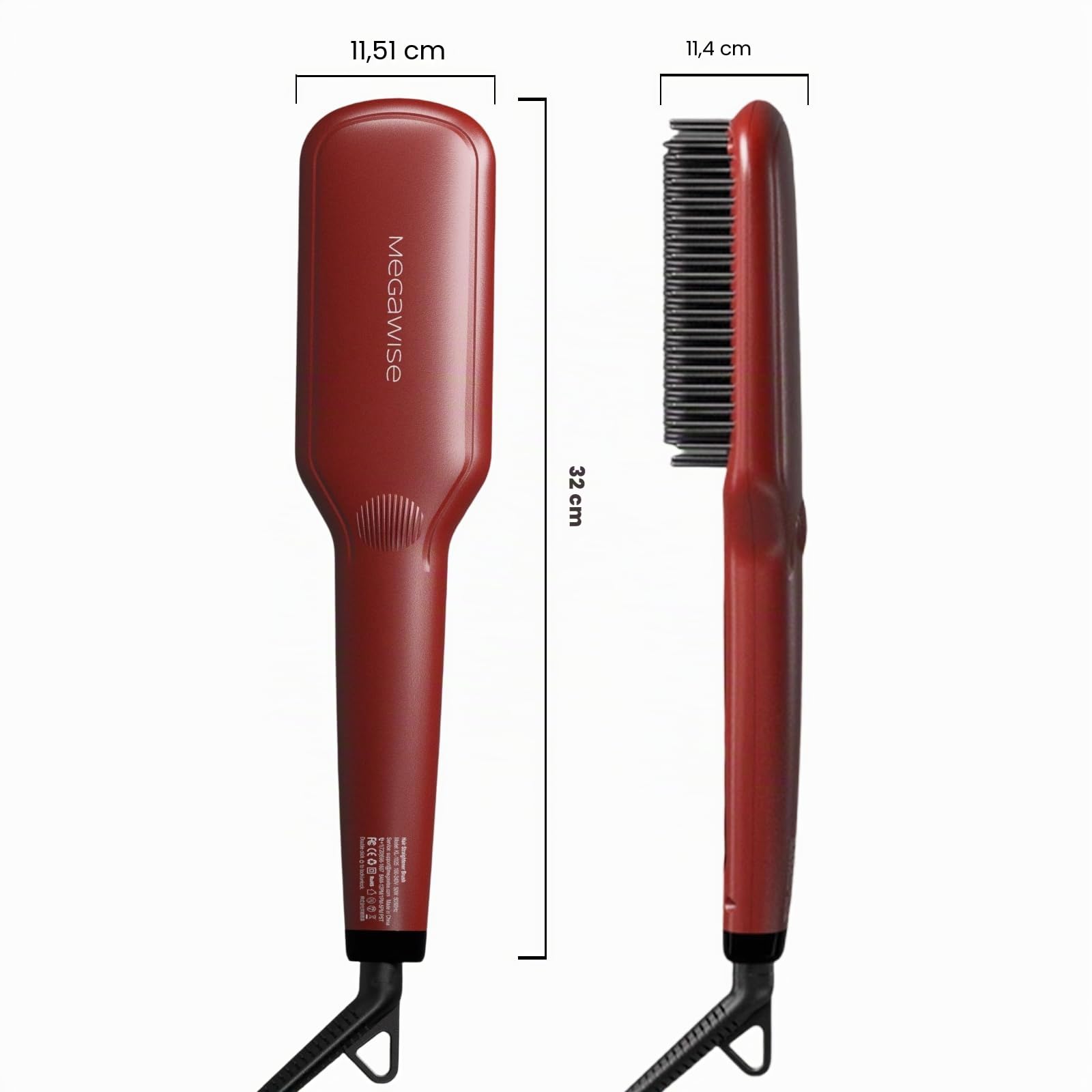 Aktualisiert 2025 Megawise Pro Ceramic Ionic Hair Straightener Brush - Schnelle 20s Heizung, Auto-Off, Anti-Scald, Dual Voltage, Drehbares Netzkabel - Home Salon Styling (Tomato Red)