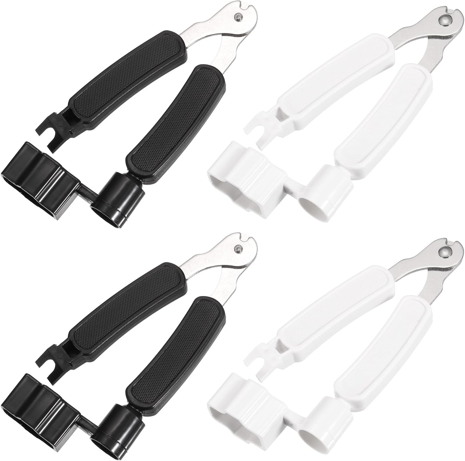 MECCANIXITY 4 Pcs Black+White Guitar String Winder Cutter Pin Puller 3 in 1 Multifunctional Guitar Maintenance Tool String Peg Winder String Cutter Pin Puller for Guitar Bass Mandolin Ukulele