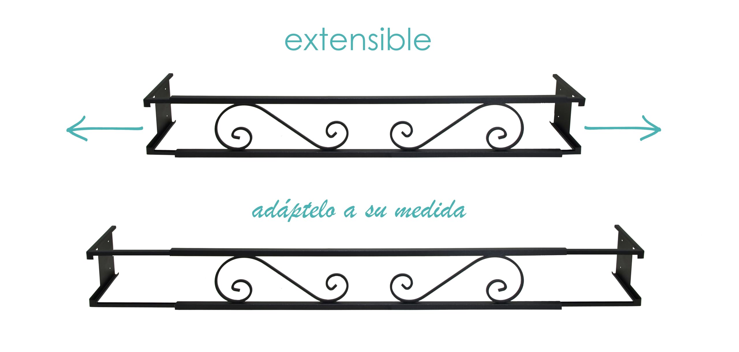 Balconcillo para Macetas Extensible 100-140 cm, Balconcillo para Plantas, Portamacetas Ventana, Protector de macetas, Modelo Volutas, Gris