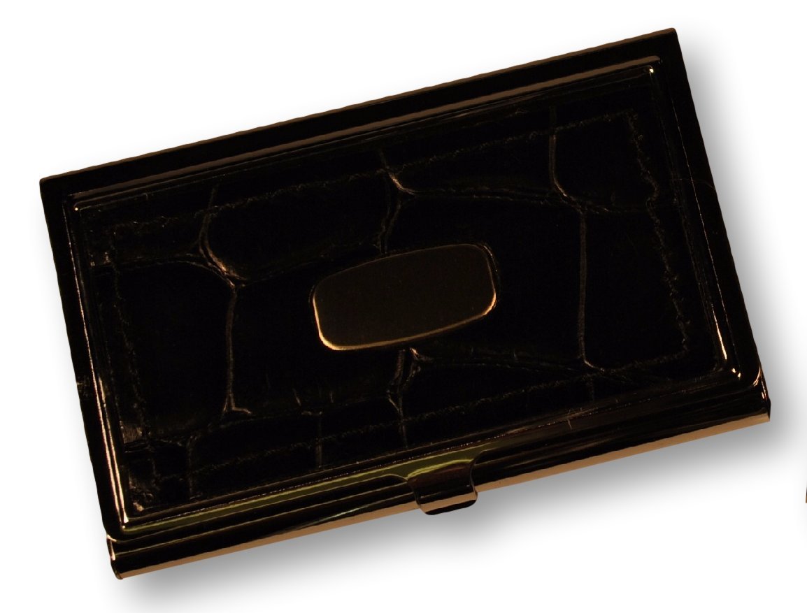 Croco Calf Leather Covered Business Card Case, Black (830112-1)