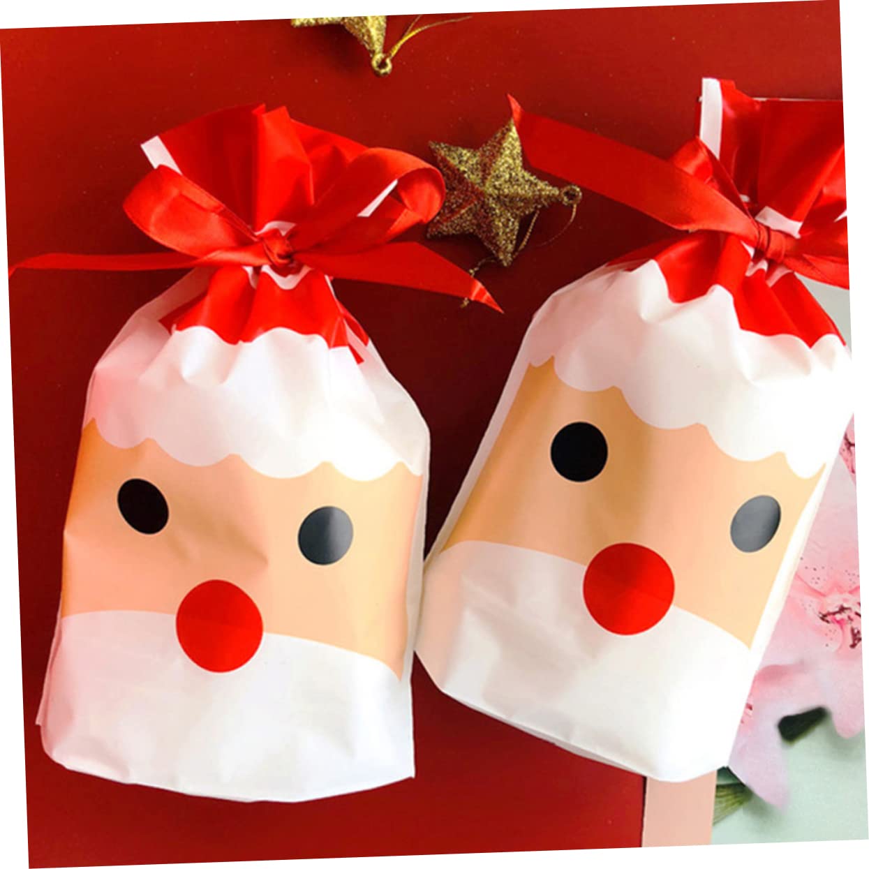 KOMBIUDA 100pezzi Sacchetti di Natale con Corda per Caramelle e Dolciumi per Feste e Regali varietà di Colori e Design Tema Natalizio