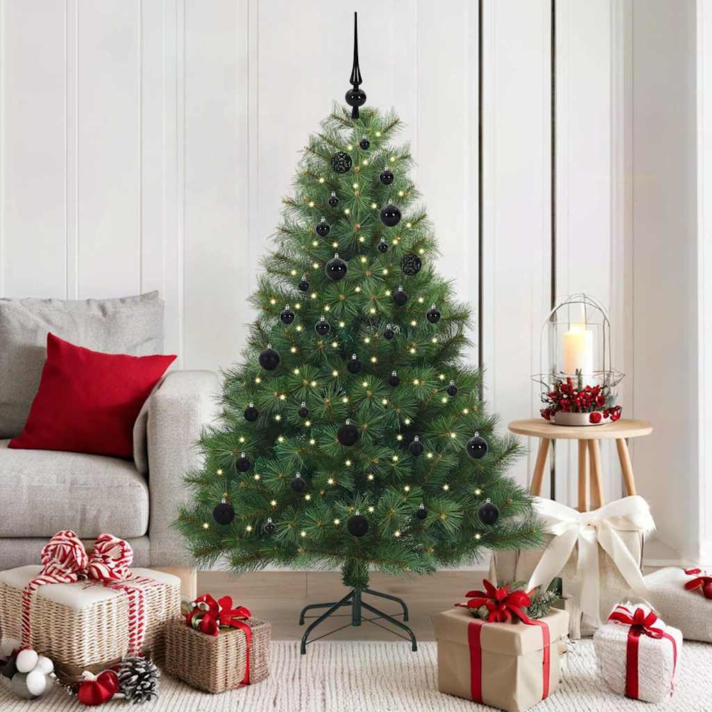 Árbol de Navidad artificial 150 cm pino decorativo con luces LED para interior y exterior