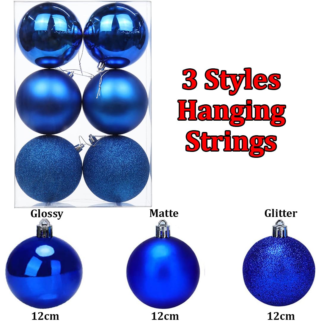 FIZZYTECH Shatterproof Christmas Balls Ornaments 6 Pcs Blue Hanging Balls Size Perfect Xmas Tree Decorations (12 CM, Pack of 6) 1