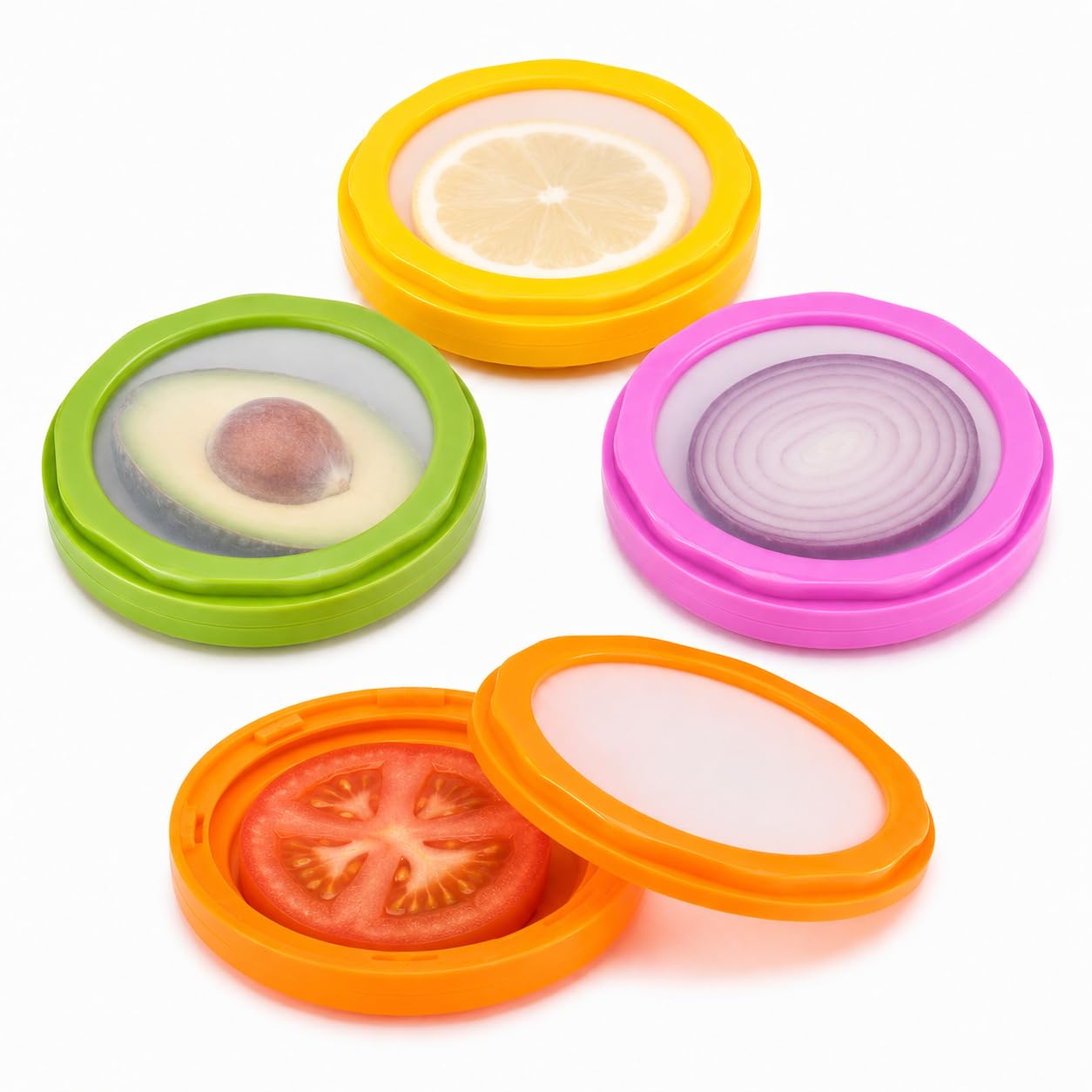 Wayneia 4-Piece Airtight Food Storage Containers, Reusable Onion & Avocado Saver, Airtight Fruit and Veg Keeper Set, Odour-Proof Fruit and Veg Keeper Set for Fridge