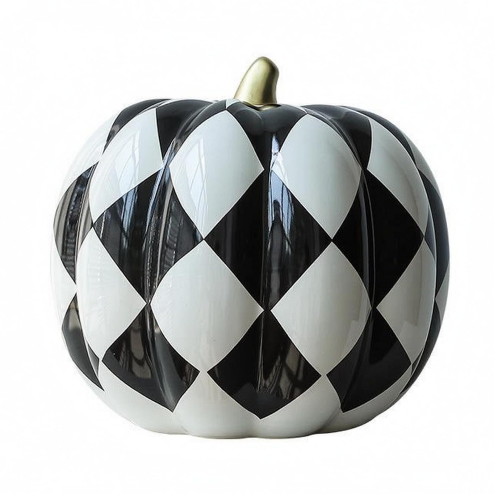 Qianly Figura di Zucca in Ceramica Ornamento da Casa Decorazione Zucca Scultura con Superficie Luminosa E Motivo a Quadri Adatta per Living Scaffalature Consolle Scene 22cmx21cm