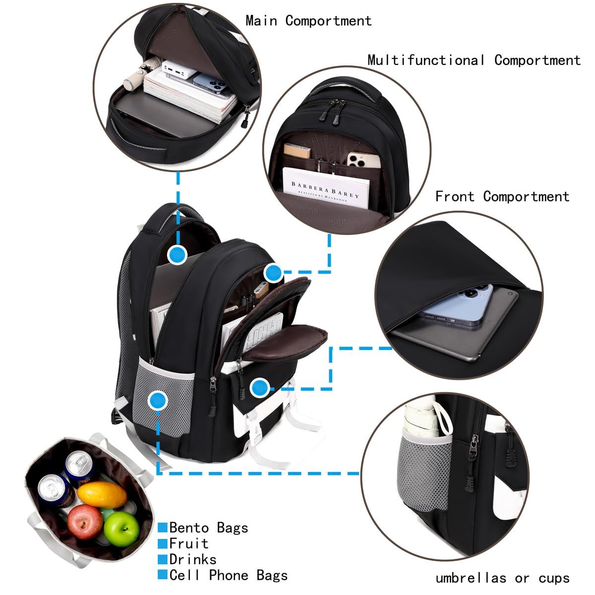 Asge Kreativer Trend-Schulrucksack für Mädchen Teenager Schmutzabweisendes Nylon, Leichter Rucksack für Grundschule Freizeit, Modischer Schulrucksack inklusive praktischer Handtasche