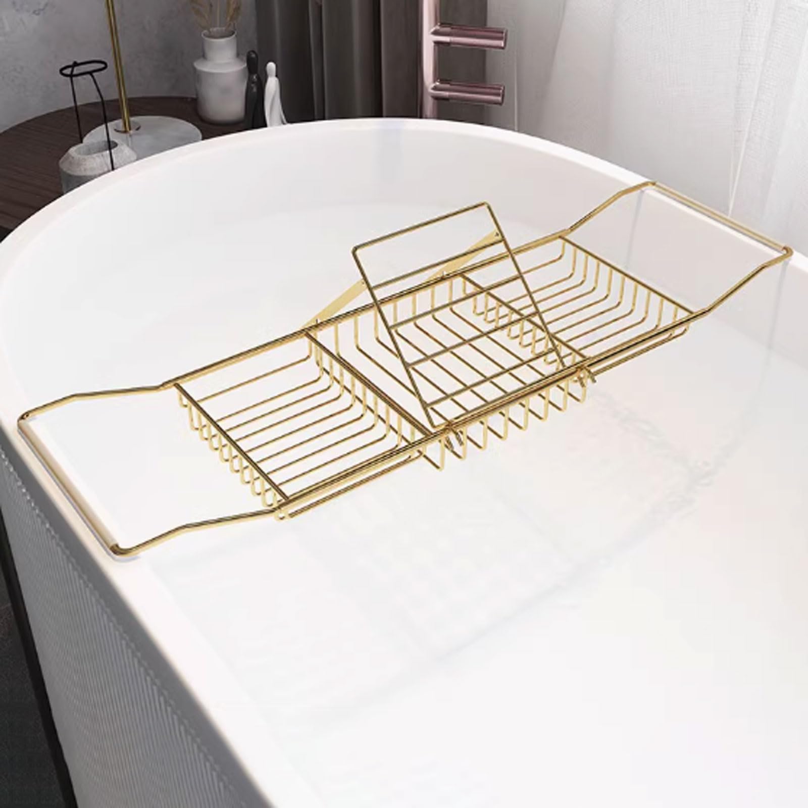 JKJZSALJ Adjustable Bathtub Caddy Tray - Expandable Shelf For Tablet Phone Wine Glass & Candles - Waterproof Stainless Steel Spa For Relaxation & Luxury-Gold C-69-90Cm,Gold C-69