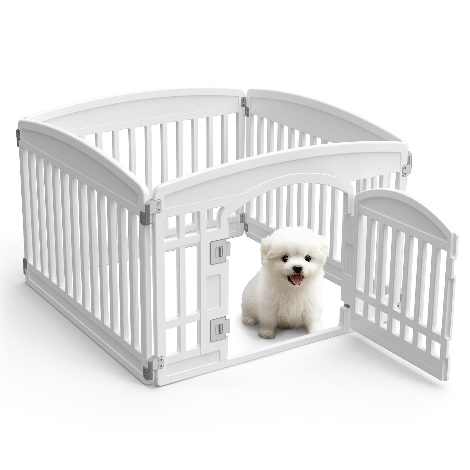 SMUG Dog Playpen 4-Panel 24" | Safe & Secure Indoor/Outdoor Pet Fence | Folding & Portable | 35 x 35 x 24IN, Ideal for Small to Medium Dogs | Easy to Clean （White）